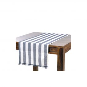 Tovaglia runner misto lino righe windy blu