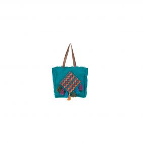 Borsa in juta turchese con pompon