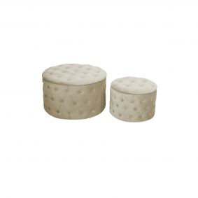 Pouf contenitore crema in velluto trapuntato