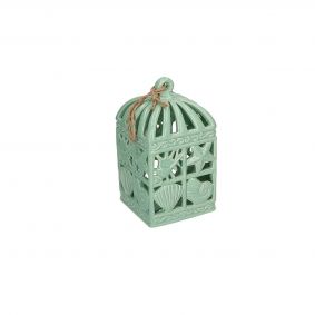 Lanterna in ceramica verde con conchiglie quadrata