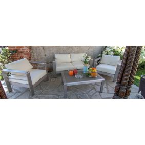Salotto in alluminio da esterno giardino con divano poltrone e tavolino