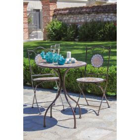 Tavolo in ferro con mosaico da esterno giardino con 2 sedie