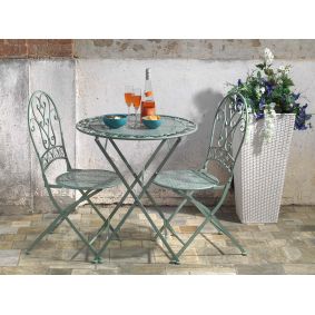 Tavolo in ferro verde tondo da esterno giardino con 2 sedie