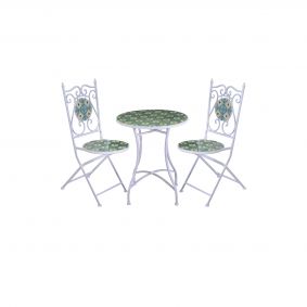 Tavolo in ferro mosaico verde con 2 sedie da esterno giardino