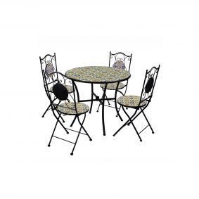 Tavolo in ferro mosaico giallo con 4 sedie da esterno giardino