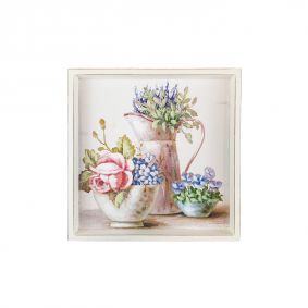 Quadro in legno fiori lilla e piantine