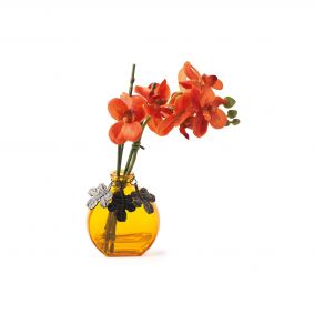 Orchidea in vaso di vetro arancio