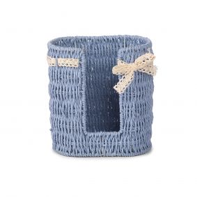 Portabicchieri azzurro con fiocco bianco in pizzo