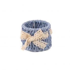 Portabicchiere azzurro con fiocco bianco in pizzo