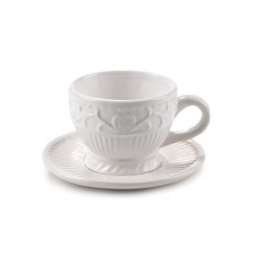 Tazza in ceramica bianca con piattino