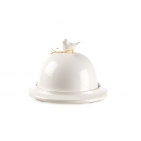 Piatto con cupola in ceramica bianca