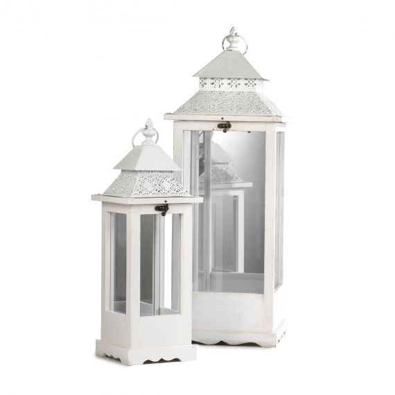 2 lanterne in legno bianco con specchio