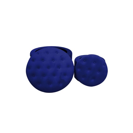 Pouf contenitore blu in velluto trapuntato