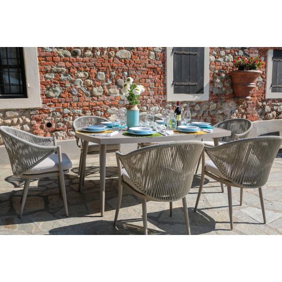 Tavolo da esterno giardino in alluminio e corda con sedie