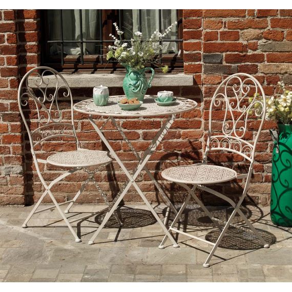 Tavolo avorio in ferro con 2 sedie da esterno giardino
