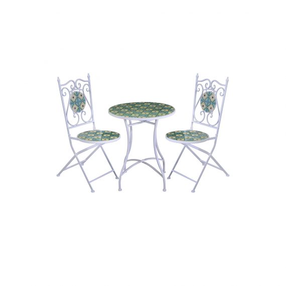 Tavolo in ferro mosaico verde con 2 sedie da esterno giardino
