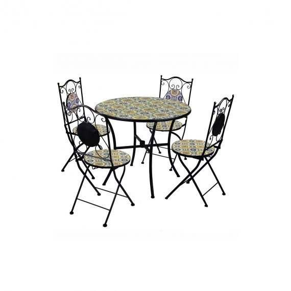 Tavolo in ferro mosaico giallo con 4 sedie da esterno giardino