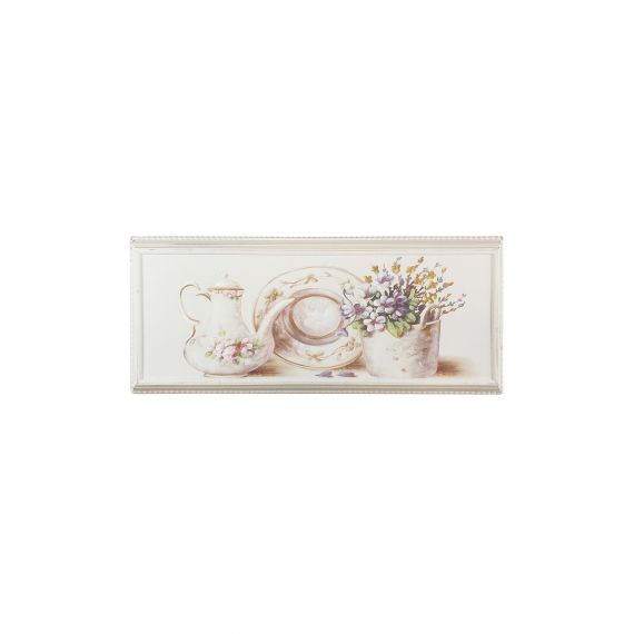 Quadro in legno rettangolare brocca e fiori